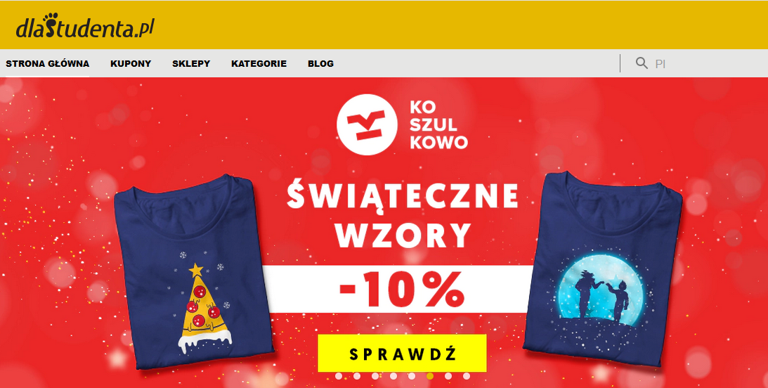 zarabianie na reklamach baner sklepu koszulkowo na portalu dlastudenta.pl
