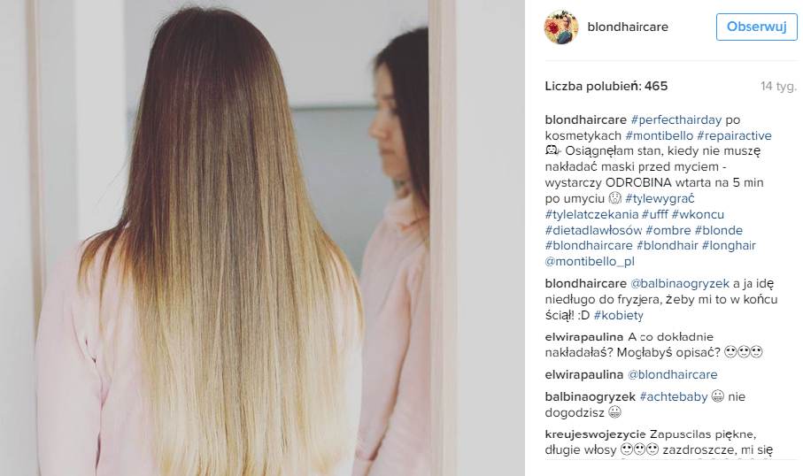 blondhaircare post na instagramie z Natalia Pawłowska