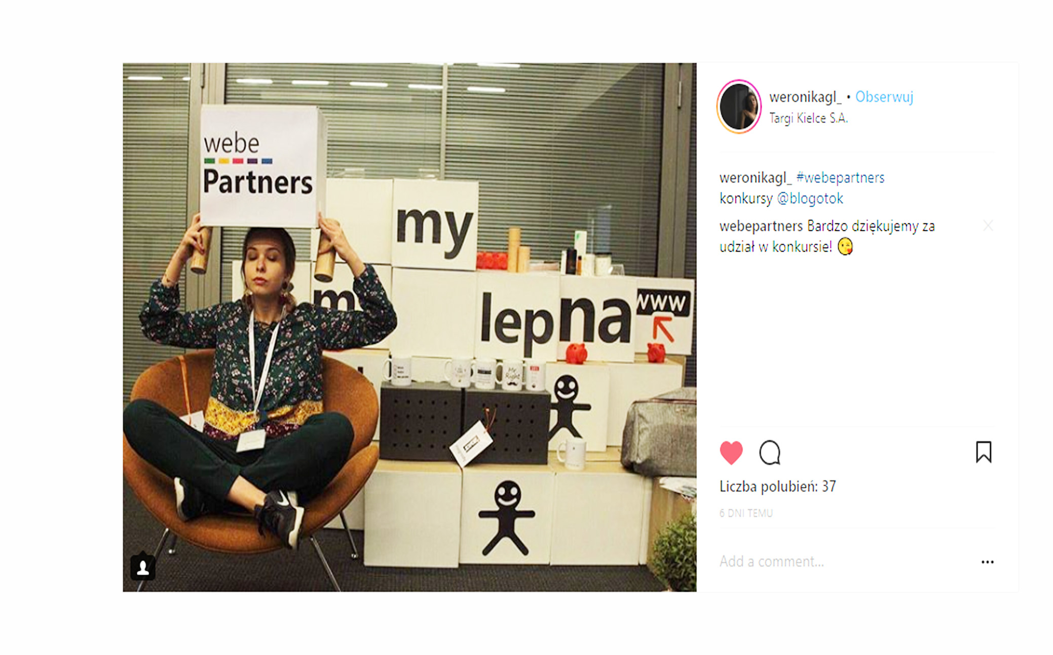 blogerka weronikagl pozująca z krzesłem ze sklepu meblowiec screenshot zinstagrama