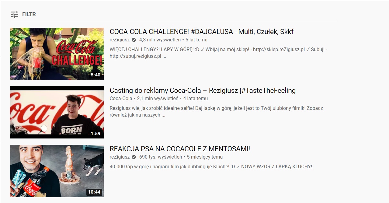 Rezigiusz cooperation with coca-cola monetization youtube