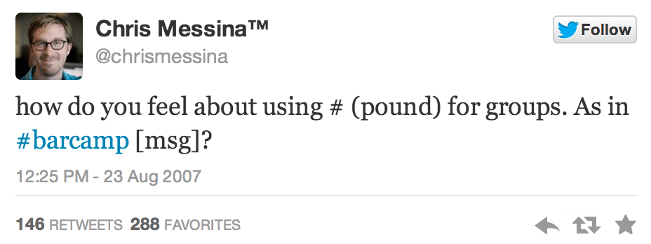 Hashtagi Pracownik Google Chris Messina na Twitterze