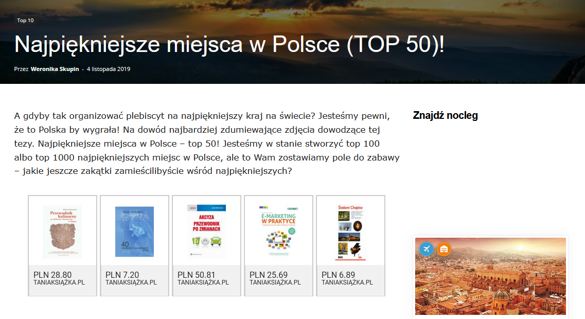 zarabianie na reklamach widget produktowy na stronie polskachzachwyca.pl 